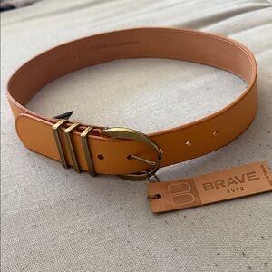 Brave Kiki Leather Belt in Peach Napa with Gold Buckle